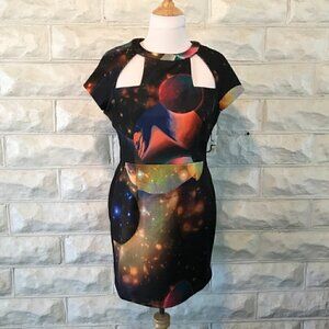 FUNKTIONAL: Trendy Cut-Out Galaxy Print Dress Sz L